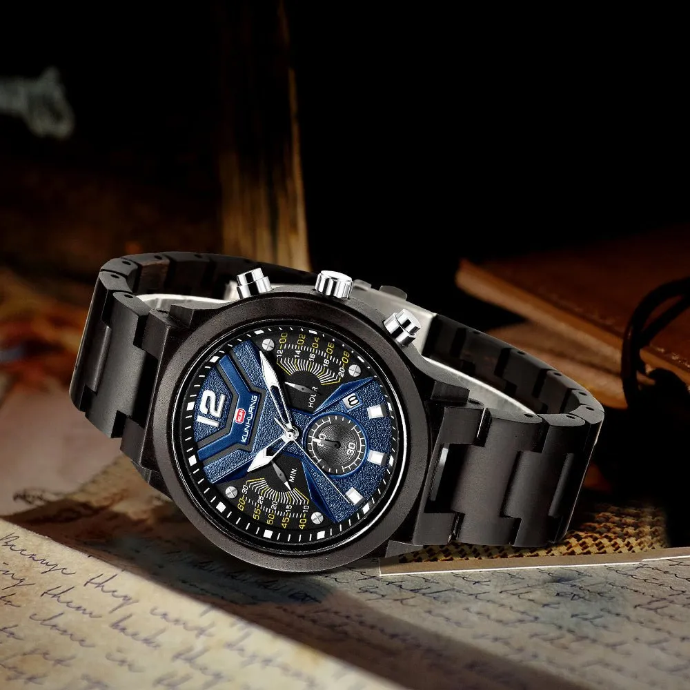 Mens Wooden Sports Quartz Movement Chronograph Watch