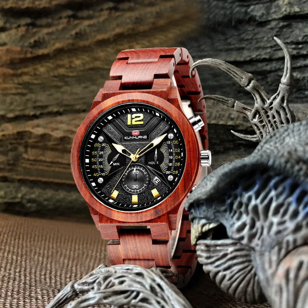 Mens Wooden Sports Quartz Movement Chronograph Watch