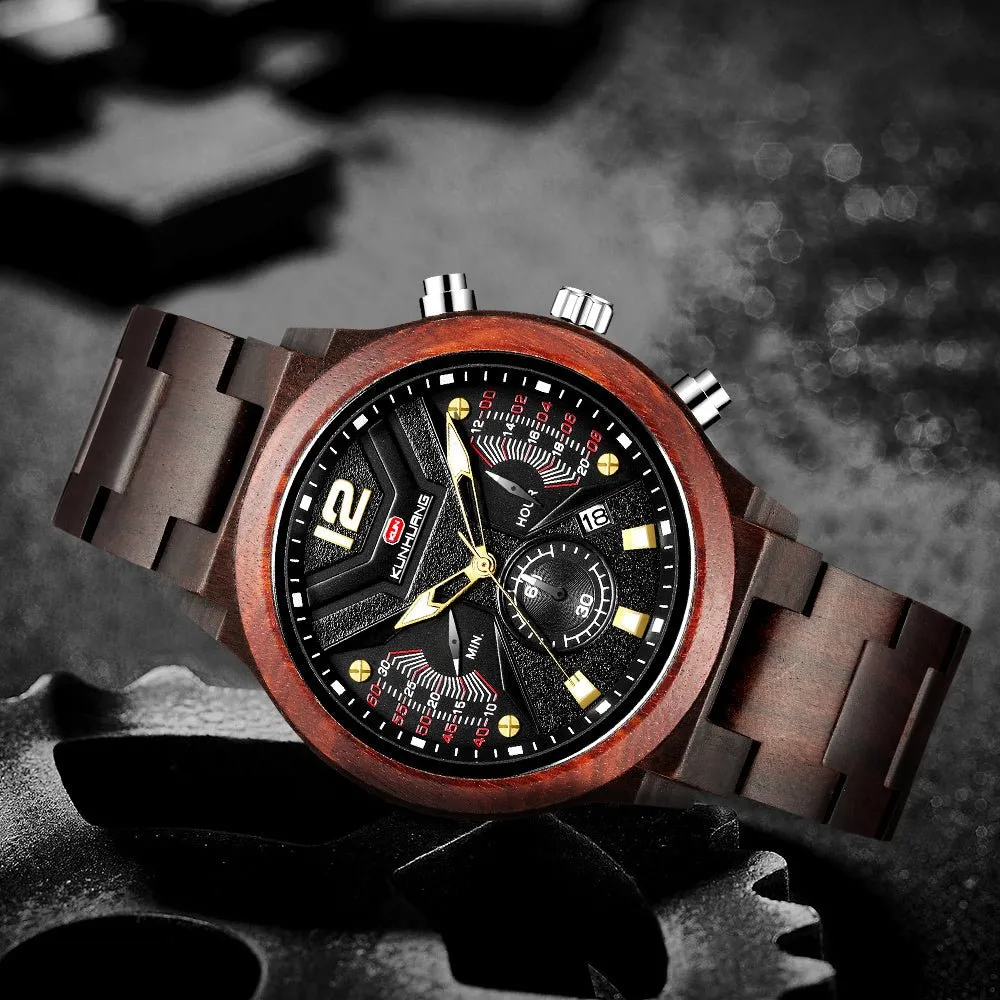 Mens Wooden Sports Quartz Movement Chronograph Watch