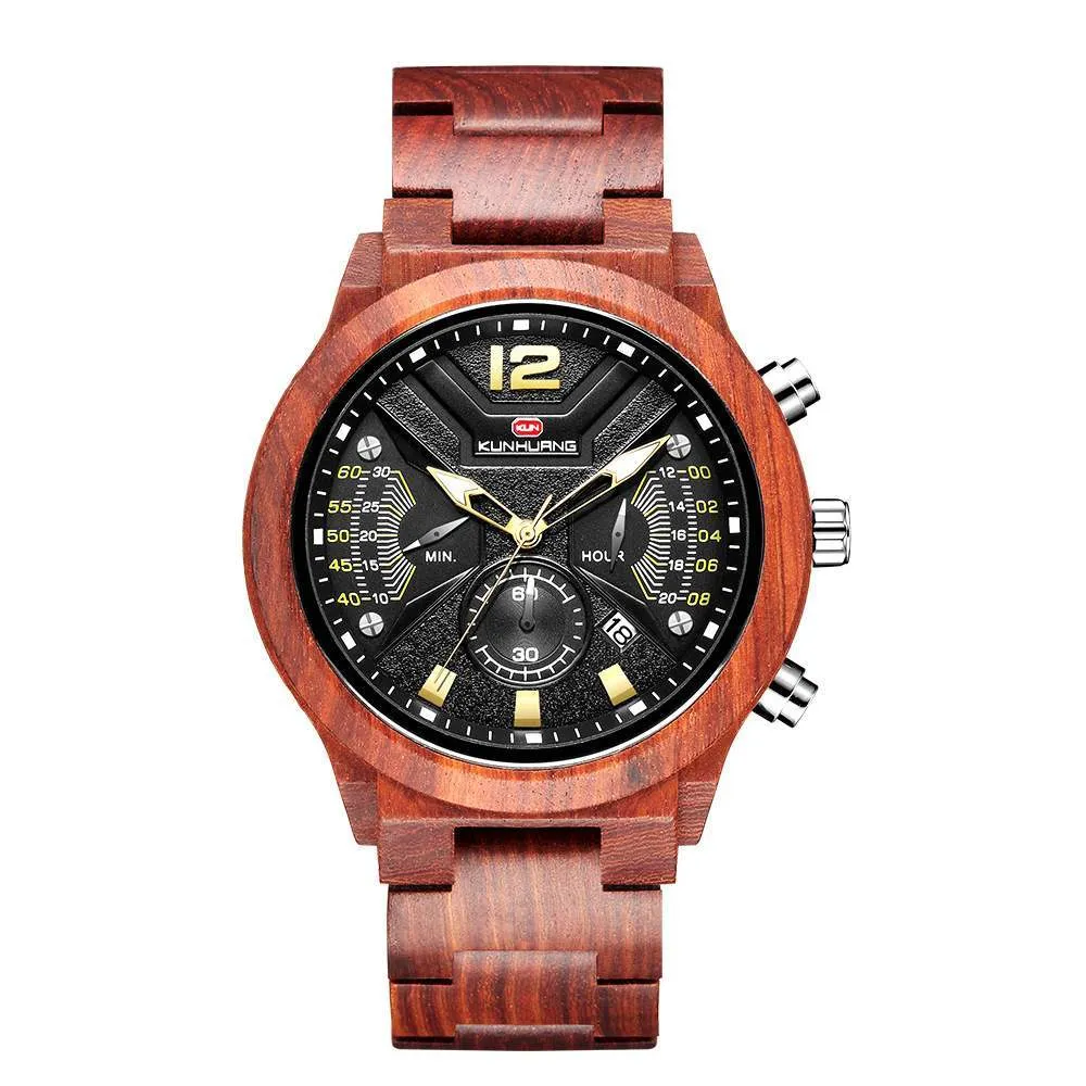 Mens Wooden Sports Quartz Movement Chronograph Watch