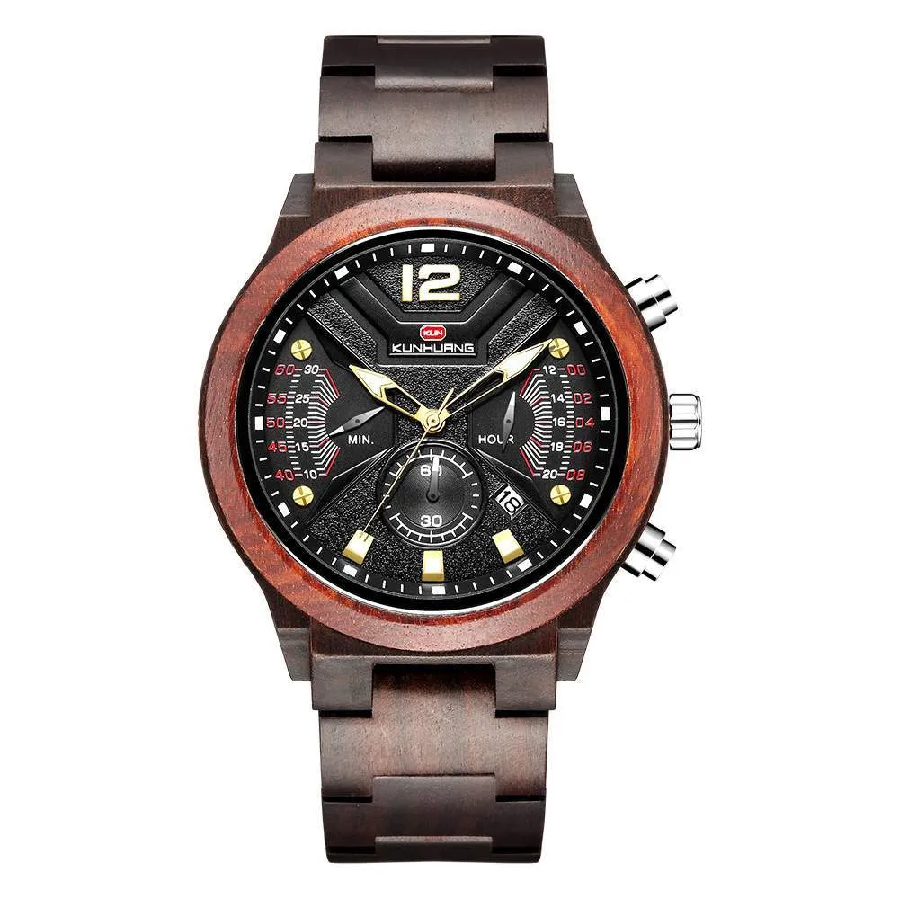 Mens Wooden Sports Quartz Movement Chronograph Watch