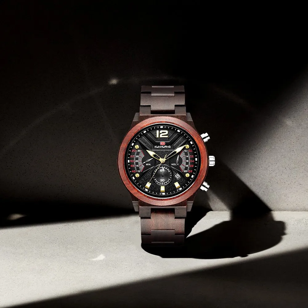 Mens Wooden Sports Quartz Movement Chronograph Watch