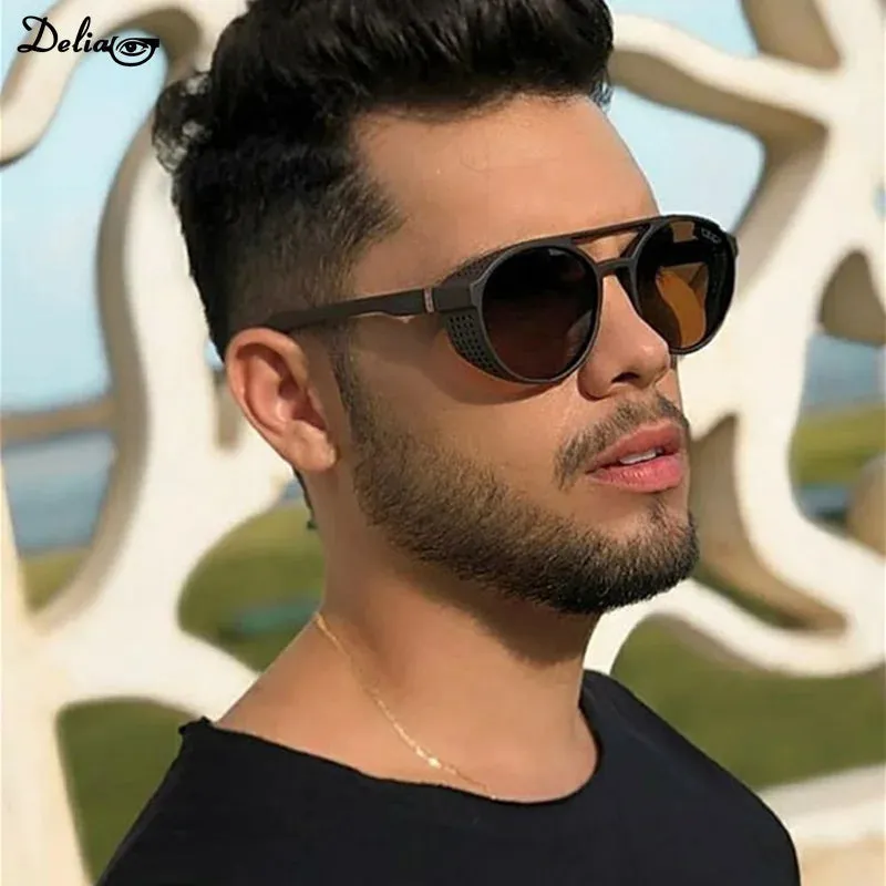 Metal steampunk sunglasses men's fashion round glasses brand designer vintage sunglasses high quality oculos de sol 2023