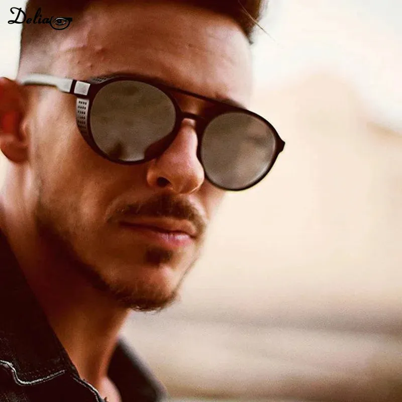 Metal steampunk sunglasses men's fashion round glasses brand designer vintage sunglasses high quality oculos de sol 2023