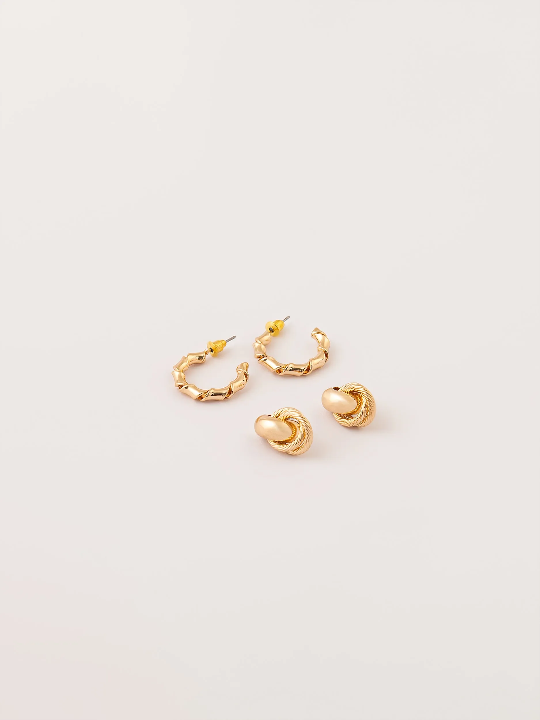 Metallic Gold Stud Earrings Set