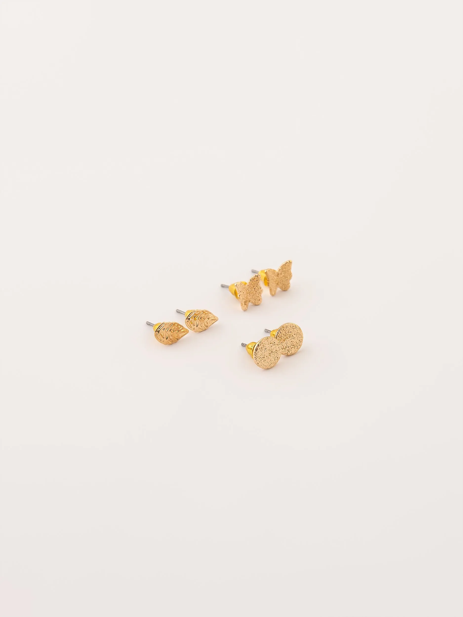 Metallic Gold Stud Earrings Set