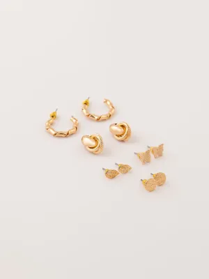 Metallic Gold Stud Earrings Set