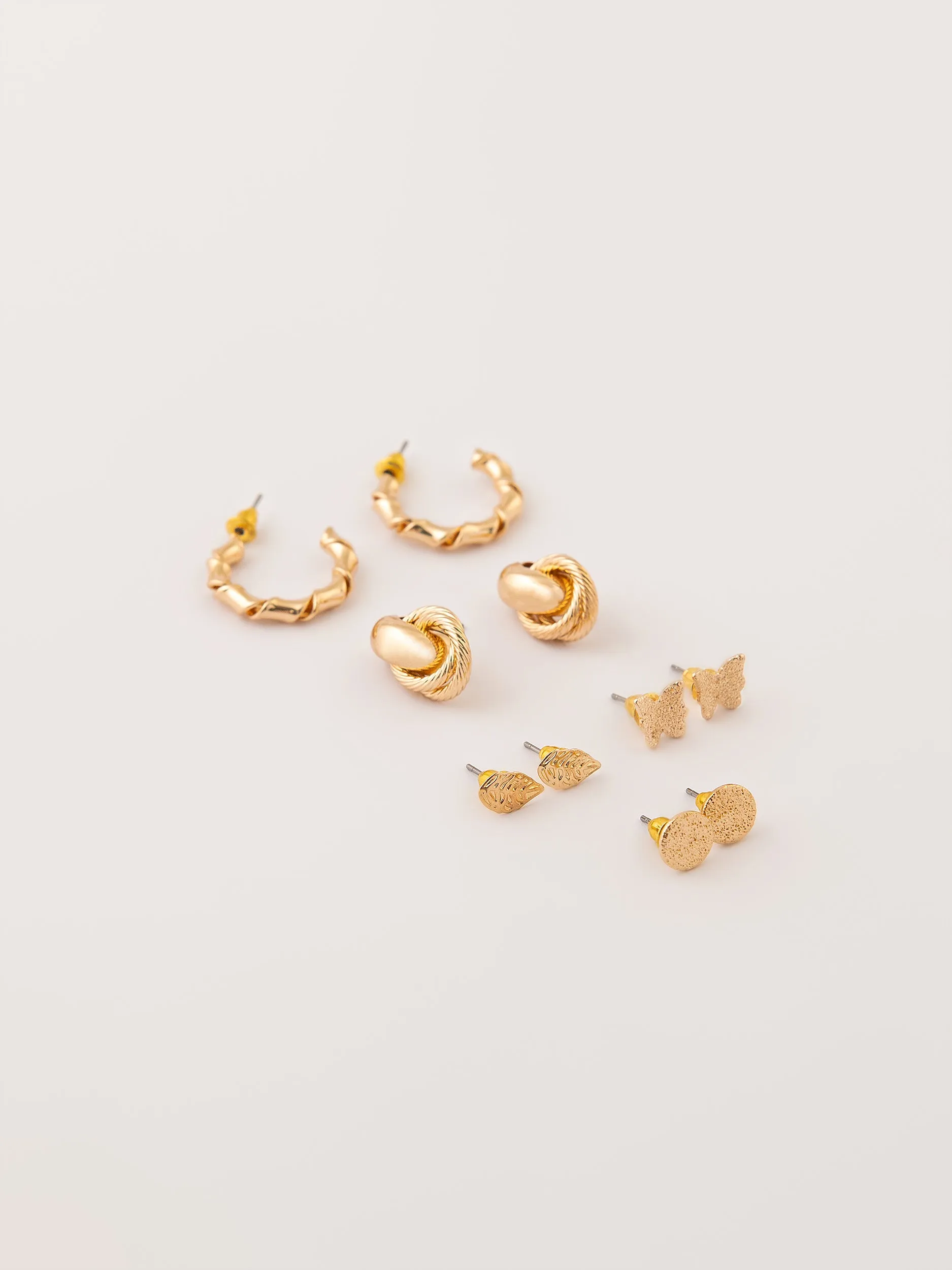 Metallic Gold Stud Earrings Set