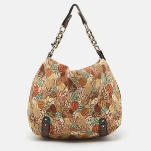 Multicolor Printed Canvas and Leather Chain Hobo