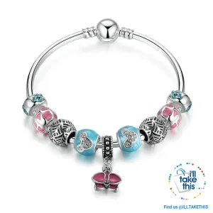 Orchid Blessing Charms Bangle Silver Platting Bracelets in 2 Wrist sizes