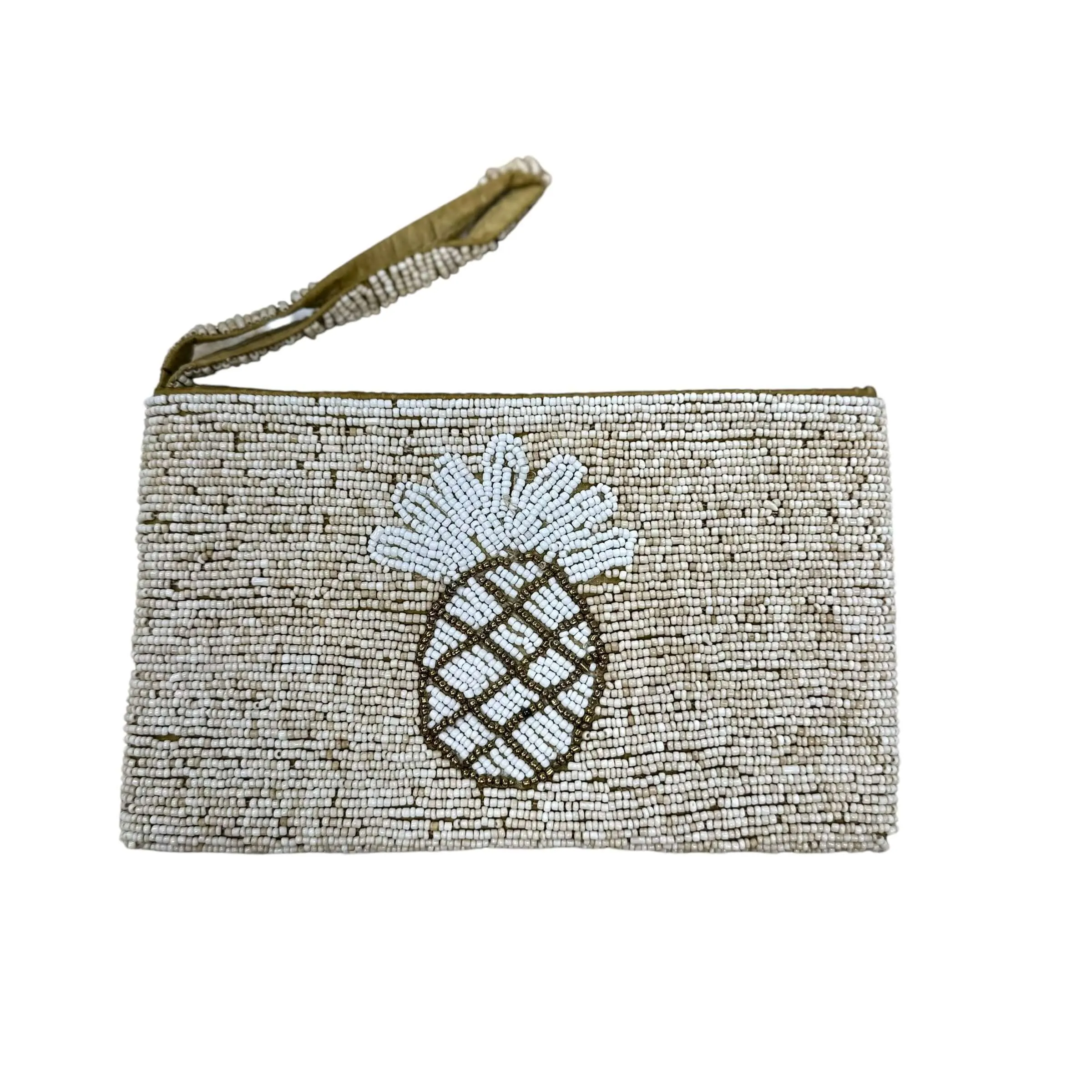 Pineapple Beaded Clutch - White