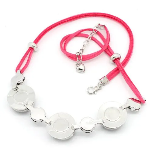 Pink Velvet Chunk Lobster Clasp Necklace & Extender Chain Fits Snaps Chunk Buttons