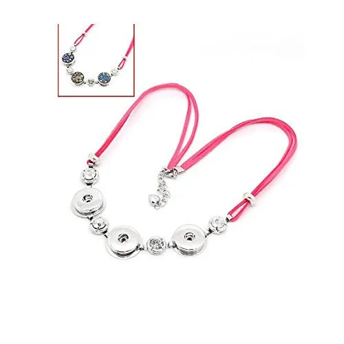 Pink Velvet Chunk Lobster Clasp Necklace & Extender Chain Fits Snaps Chunk Buttons