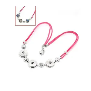 Pink Velvet Chunk Lobster Clasp Necklace & Extender Chain Fits Snaps Chunk Buttons