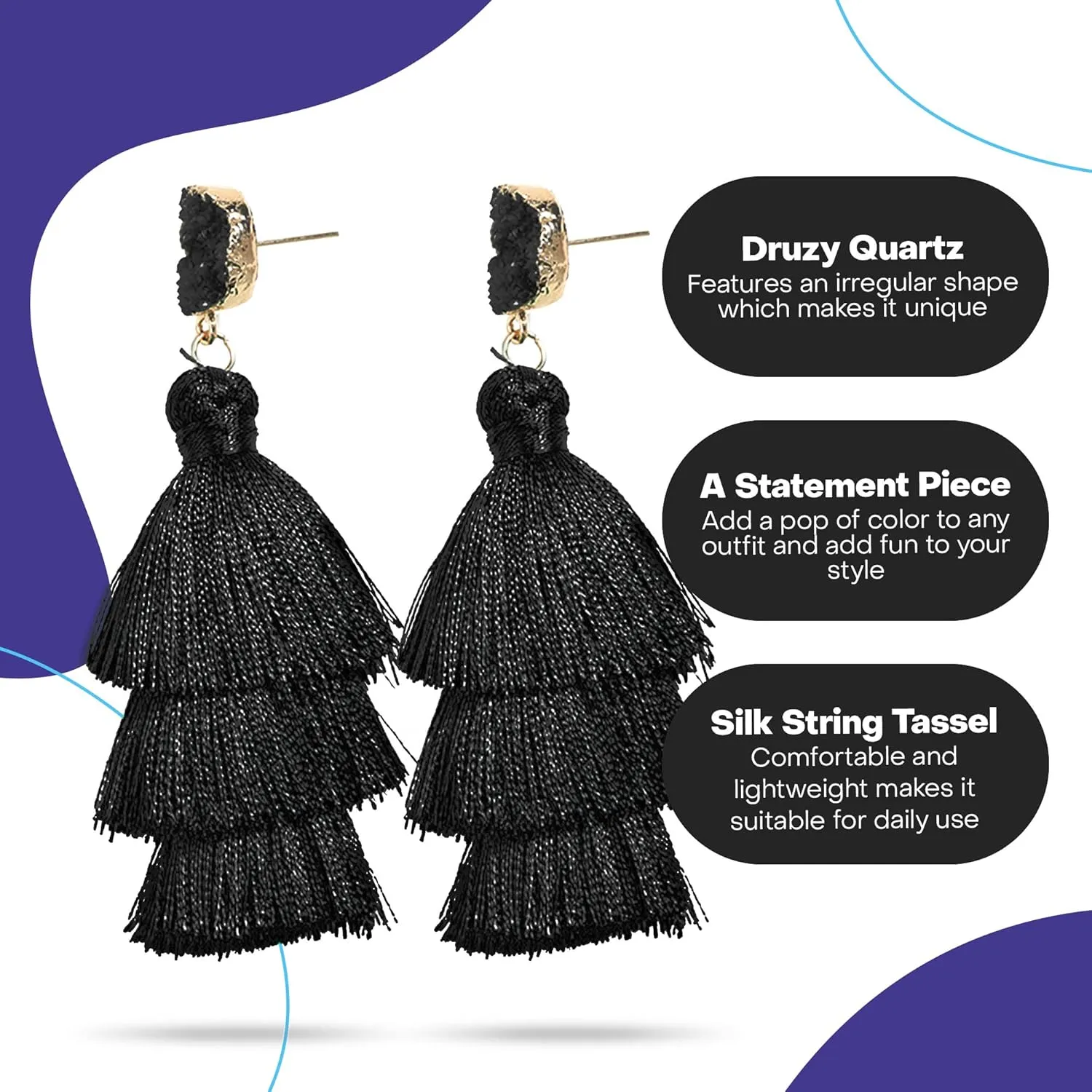 Rave Envy Colorful Tassel Earrings for Women - Layered Tassle Earrings - Choice of Color