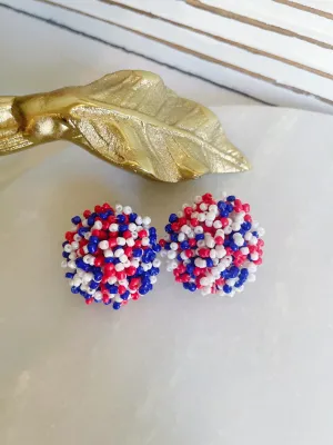 Red, White   Blue Bead Earrings