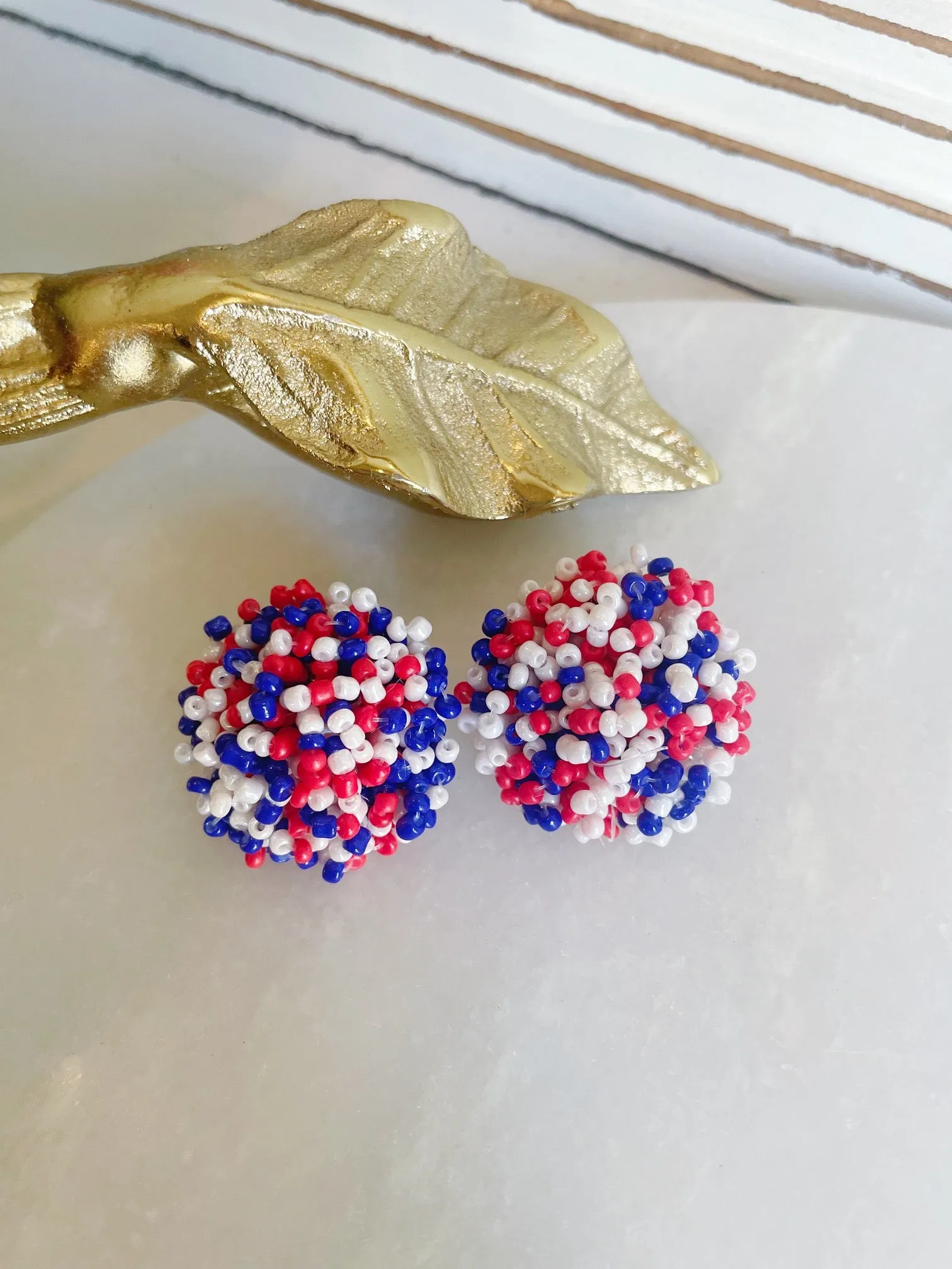 Red, White   Blue Bead Earrings