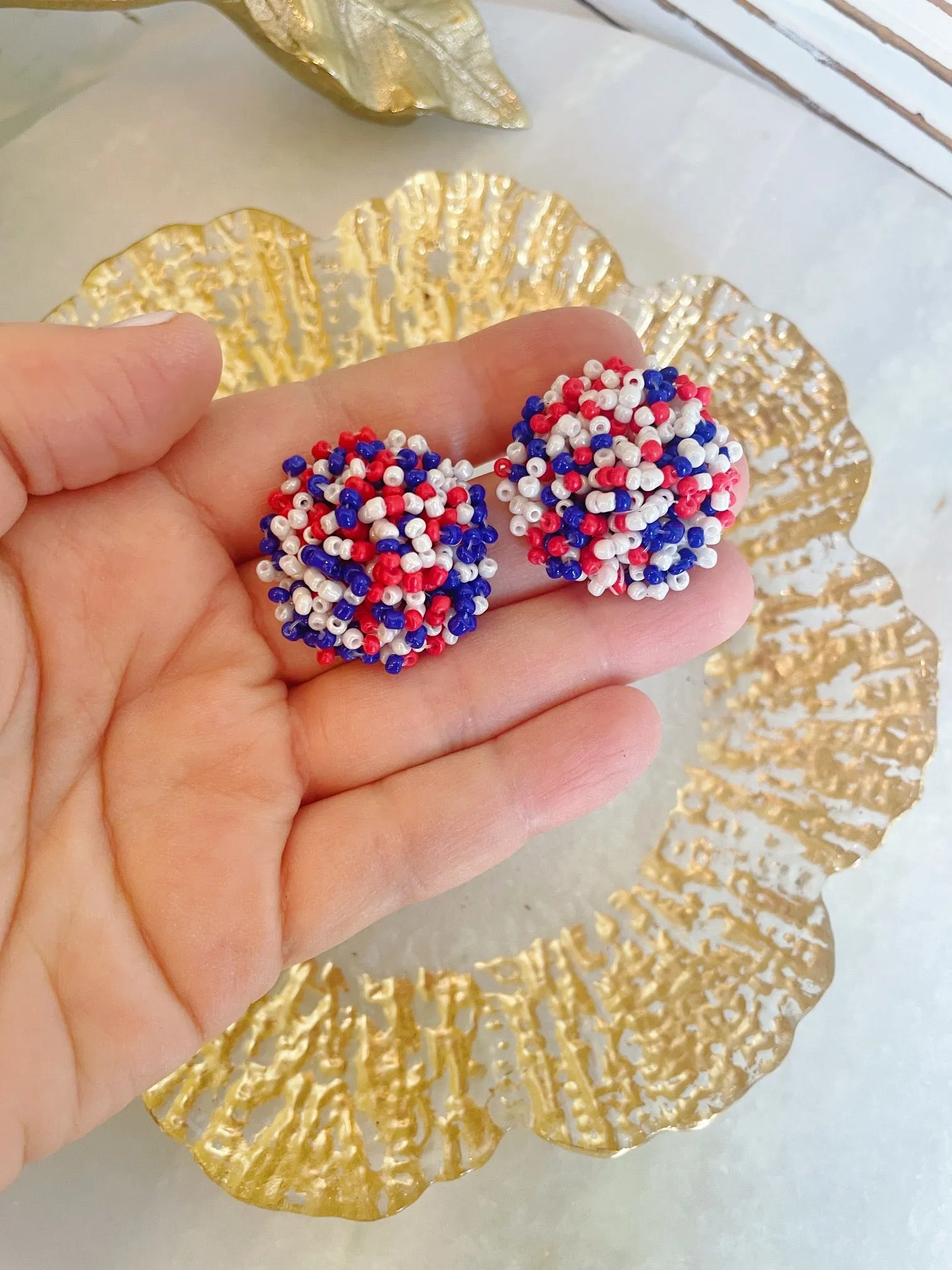 Red, White   Blue Bead Earrings