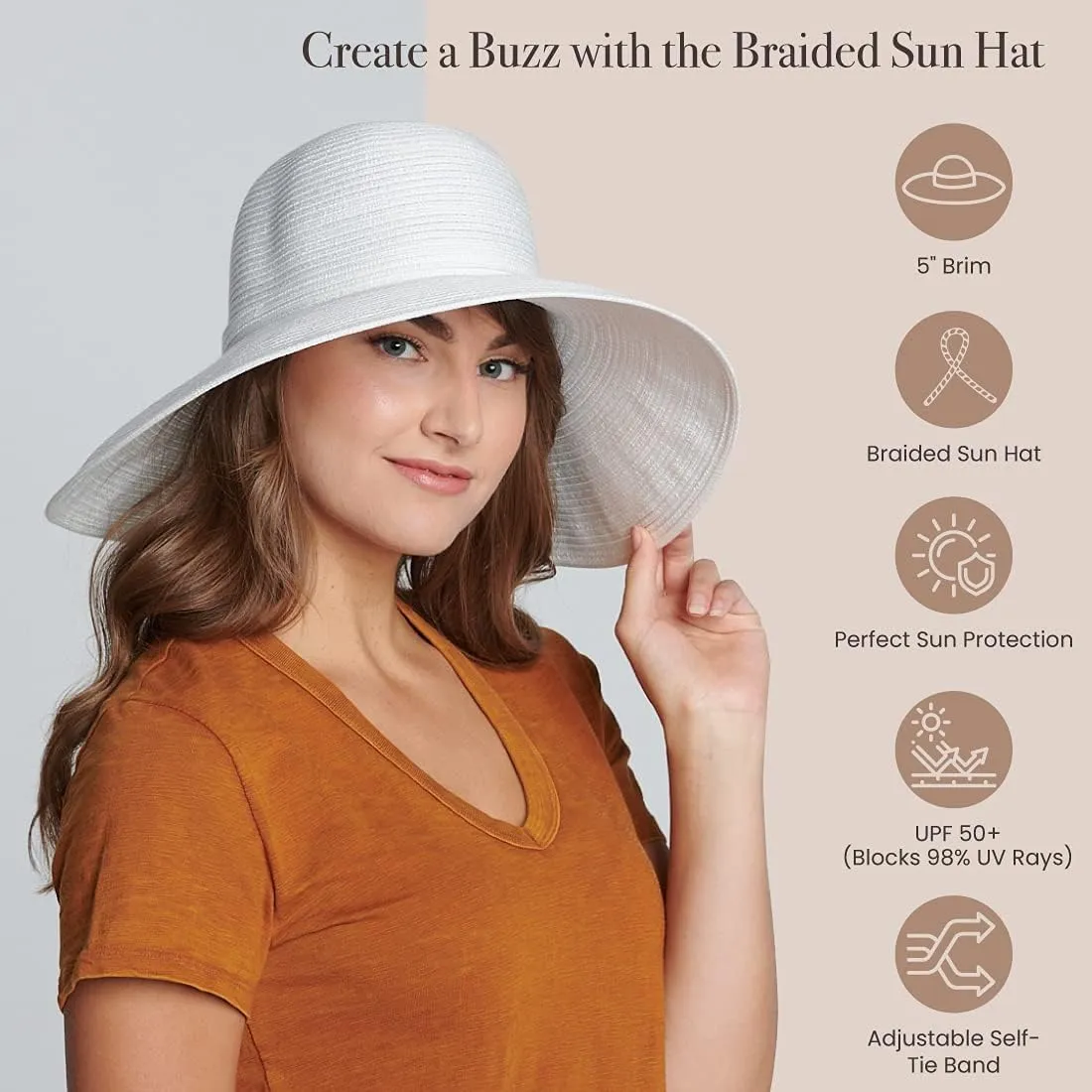 San Diego Hat Company Womens Braided Sun Hat With Self-Tie Band, 5-Inch Brim