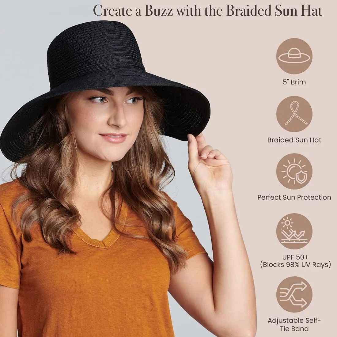 San Diego Hat Company Womens Braided Sun Hat With Self-Tie Band, 5-Inch Brim