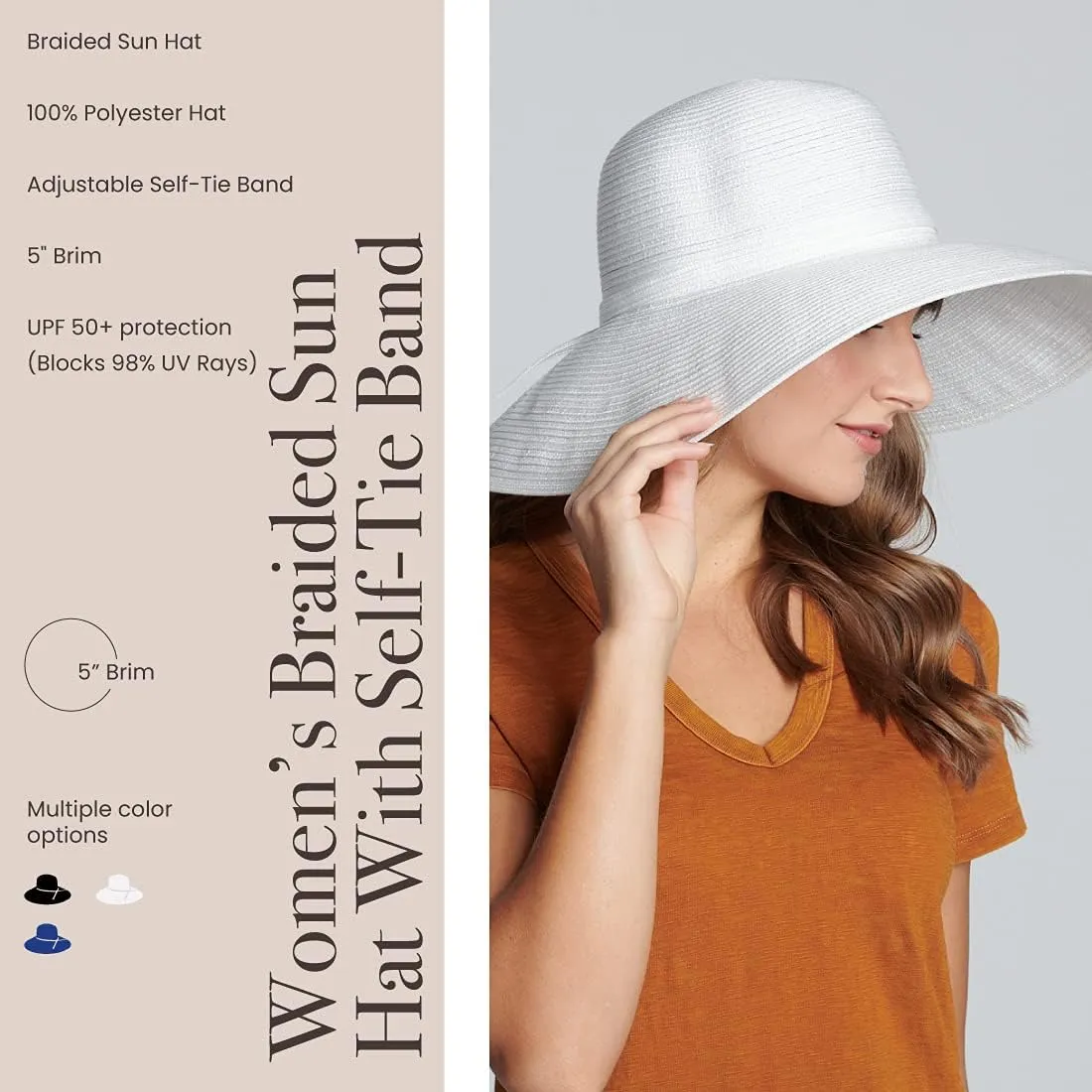 San Diego Hat Company Womens Braided Sun Hat With Self-Tie Band, 5-Inch Brim