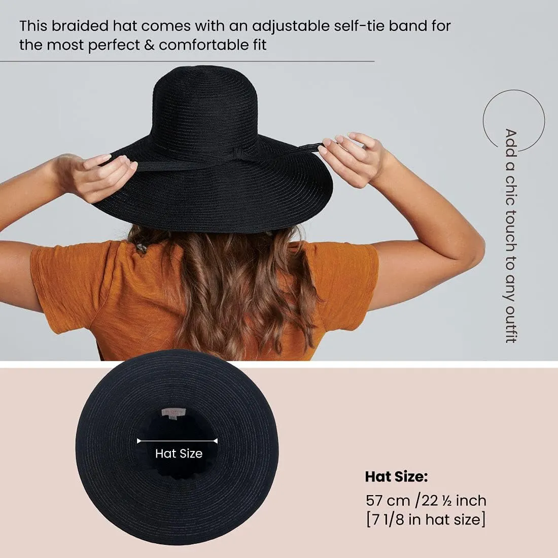 San Diego Hat Company Womens Braided Sun Hat With Self-Tie Band, 5-Inch Brim
