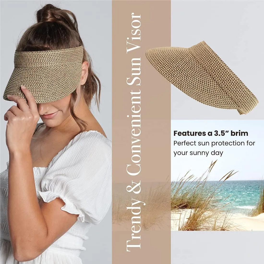 San Diego Hat Company Women's Mixed Braid Brim Visor with Velcro, Sun Hats for Women