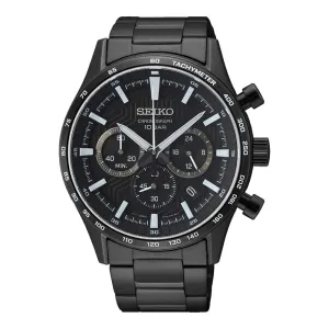 Seiko Men's Black Dial Stainless Steel Band Chronograph Quartz Watch - SSB415