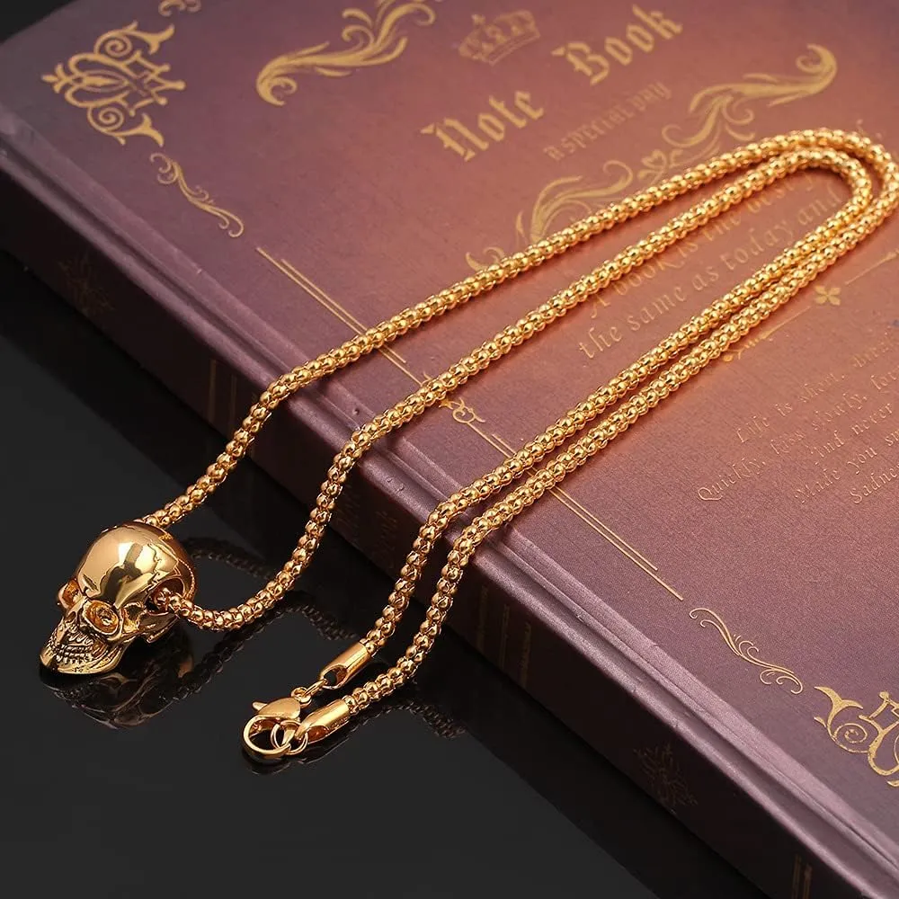 Skull Necklace for Men,Gothic Skull Skeleton Pendant Necklace,Punk Stainless Steel Necklace,Skull Jewelry Gifts for Men Women