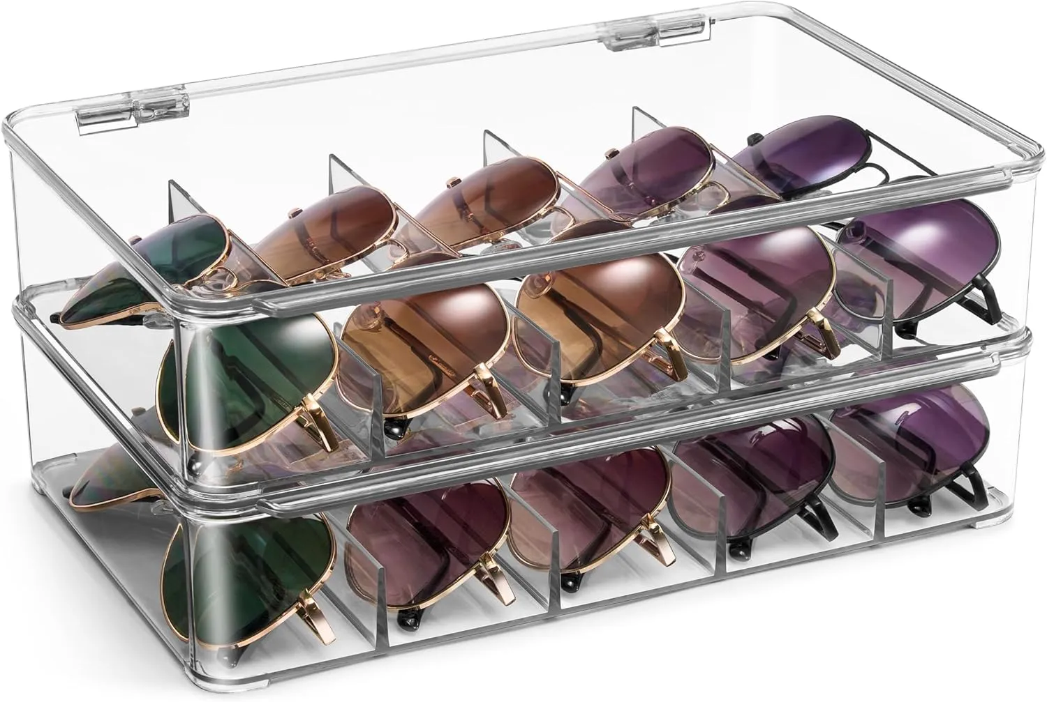Sorbus Sunglasses Organizer - Plastic Stackable Eyeglass Case Storage Organizer for Multiple Glasses - Reading Glasses