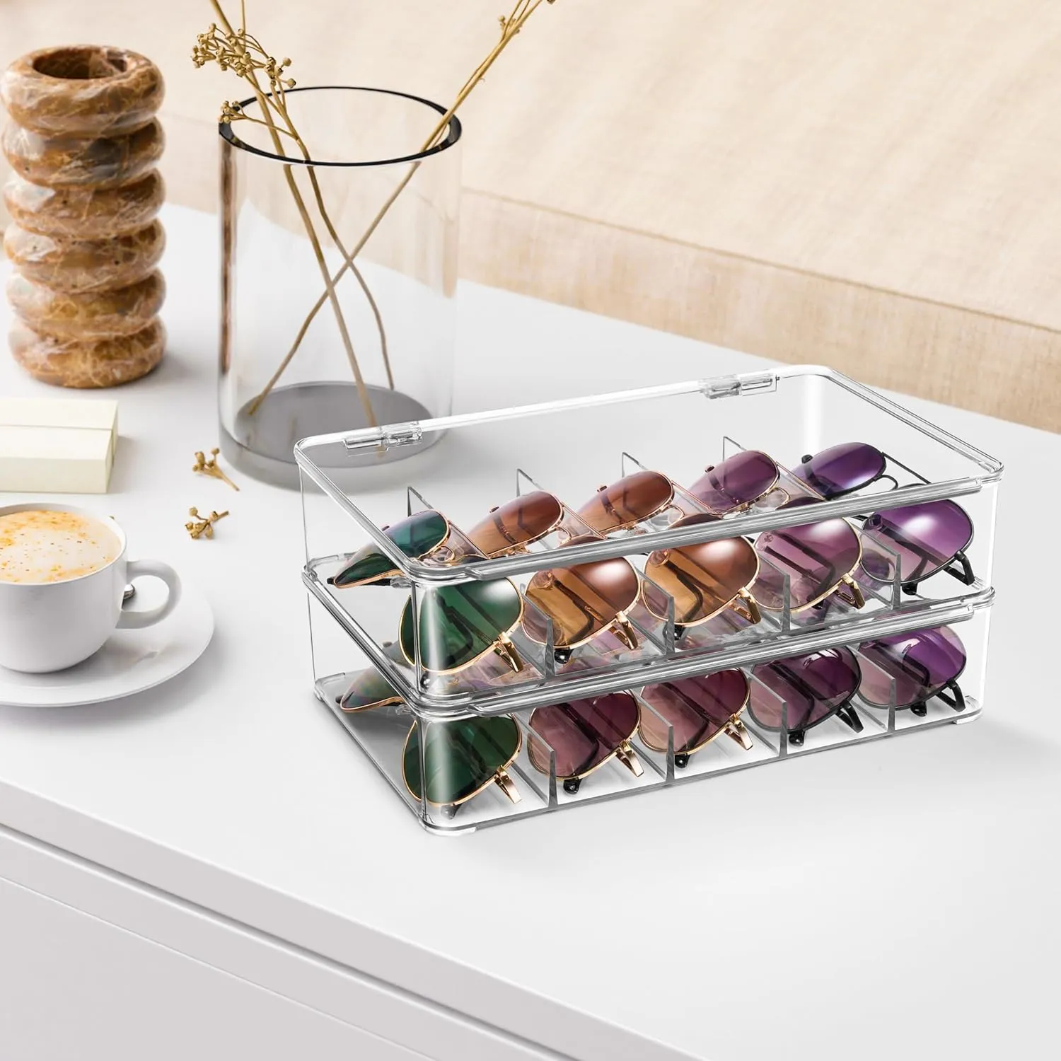 Sorbus Sunglasses Organizer - Plastic Stackable Eyeglass Case Storage Organizer for Multiple Glasses - Reading Glasses