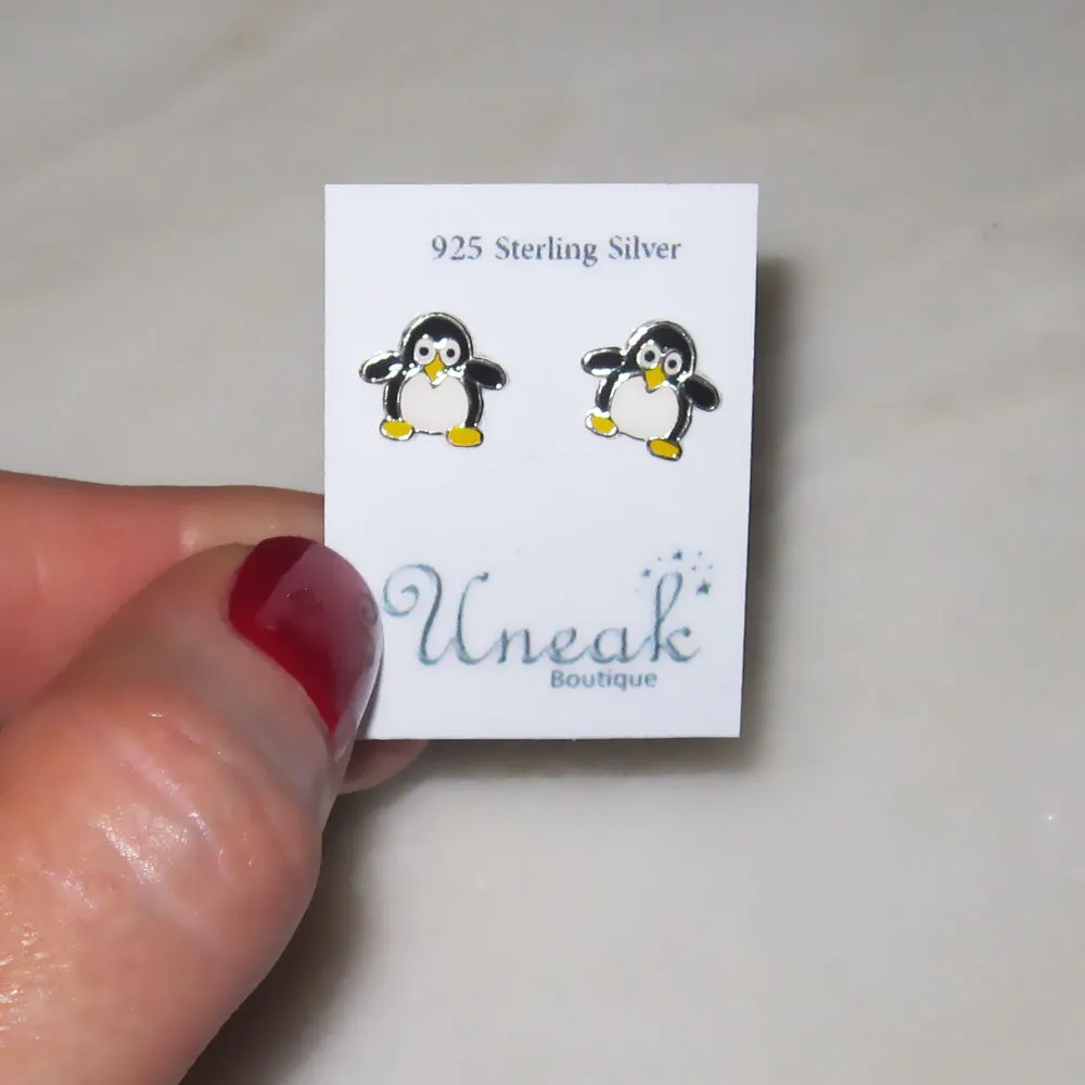 Sterling Silver Penguin Stud Earrings