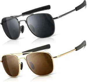 SUNGAIT Men's Military Style Polarized Pilot Aviator Sunglasses Bayonet Temples