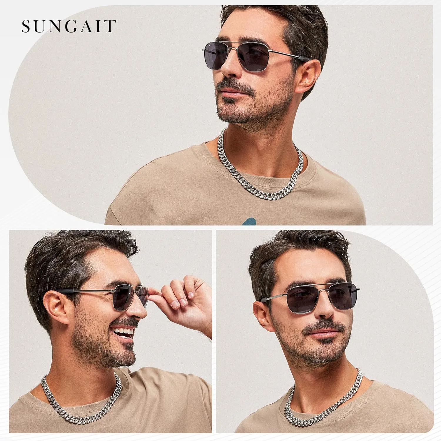 SUNGAIT Men's Military Style Polarized Pilot Aviator Sunglasses Bayonet Temples