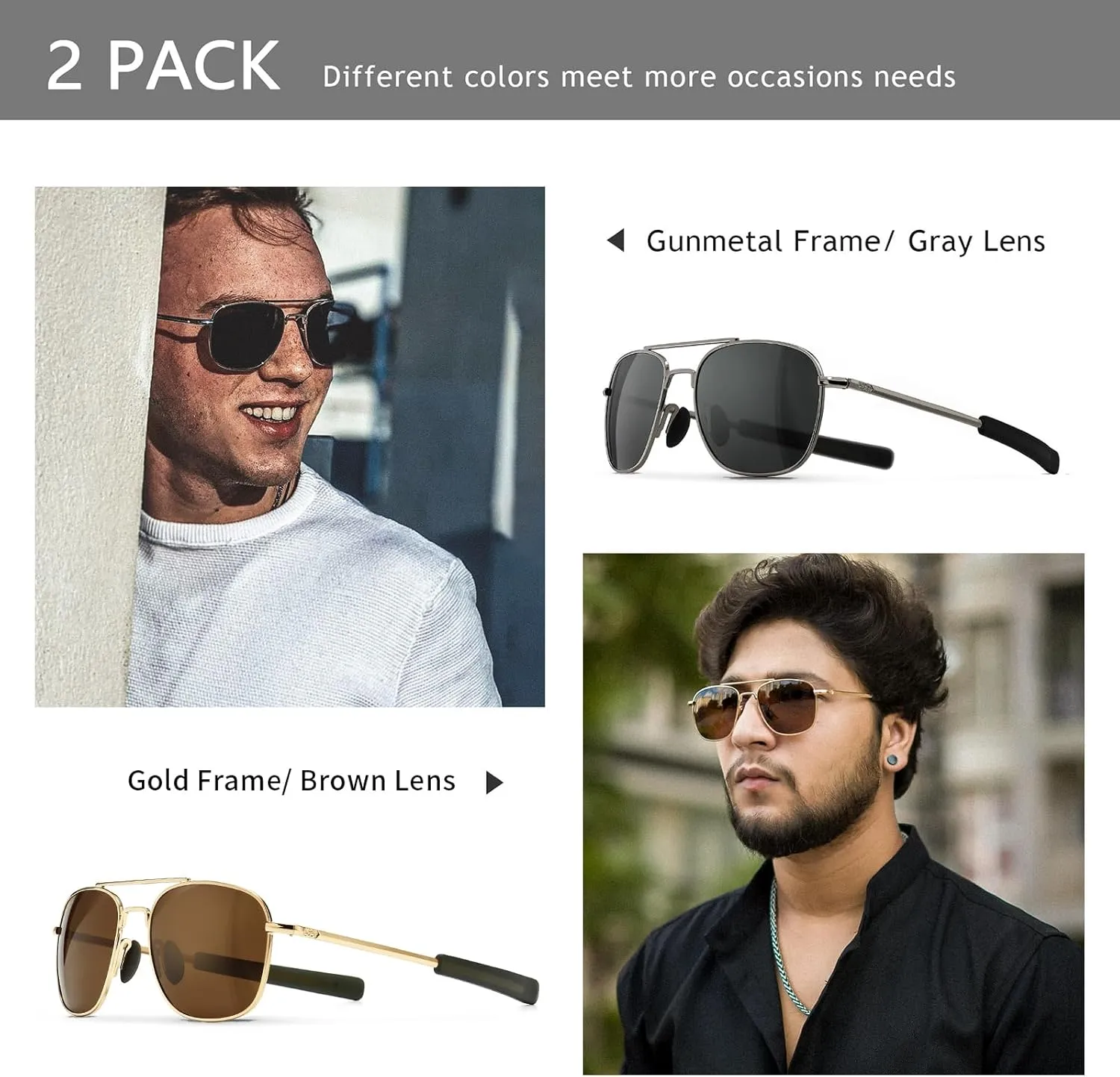 SUNGAIT Men's Military Style Polarized Pilot Aviator Sunglasses Bayonet Temples