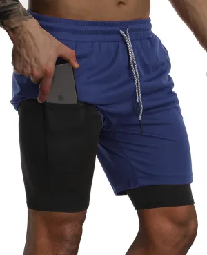 Suwangi Men's 2 in 1 Workout Running Shorts 7" Lightweight Quick-Dry Short Gym Athletic Training Yoga Short with Phone Pocket