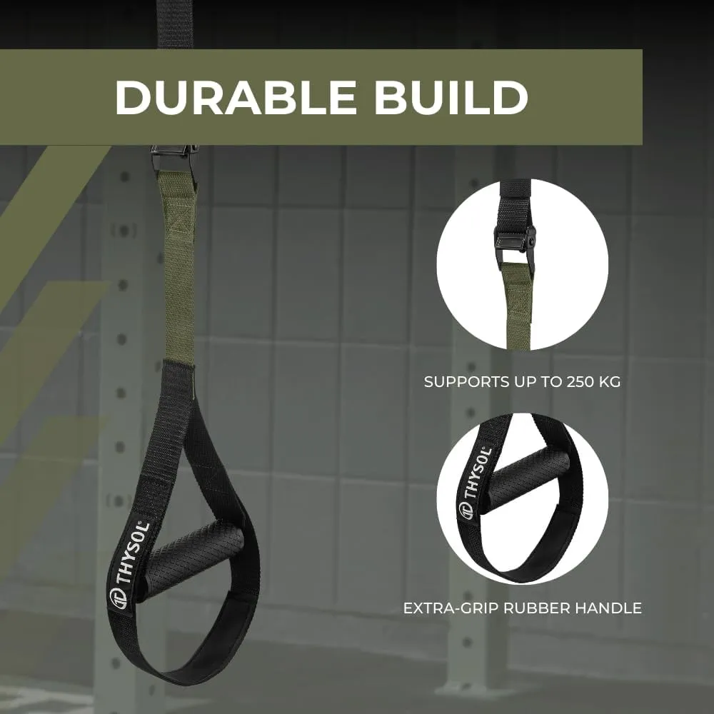 THYSOL Resistance Trainer Pro Xtreme Straps Army | Sling Trainer Set with Adjustable Door Anchor | Fitness Home Workouts - Suitable for Travelling & for Training Indoor & Outdoor