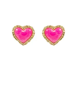 Vintage Framed Fuchsia Heart Earrings