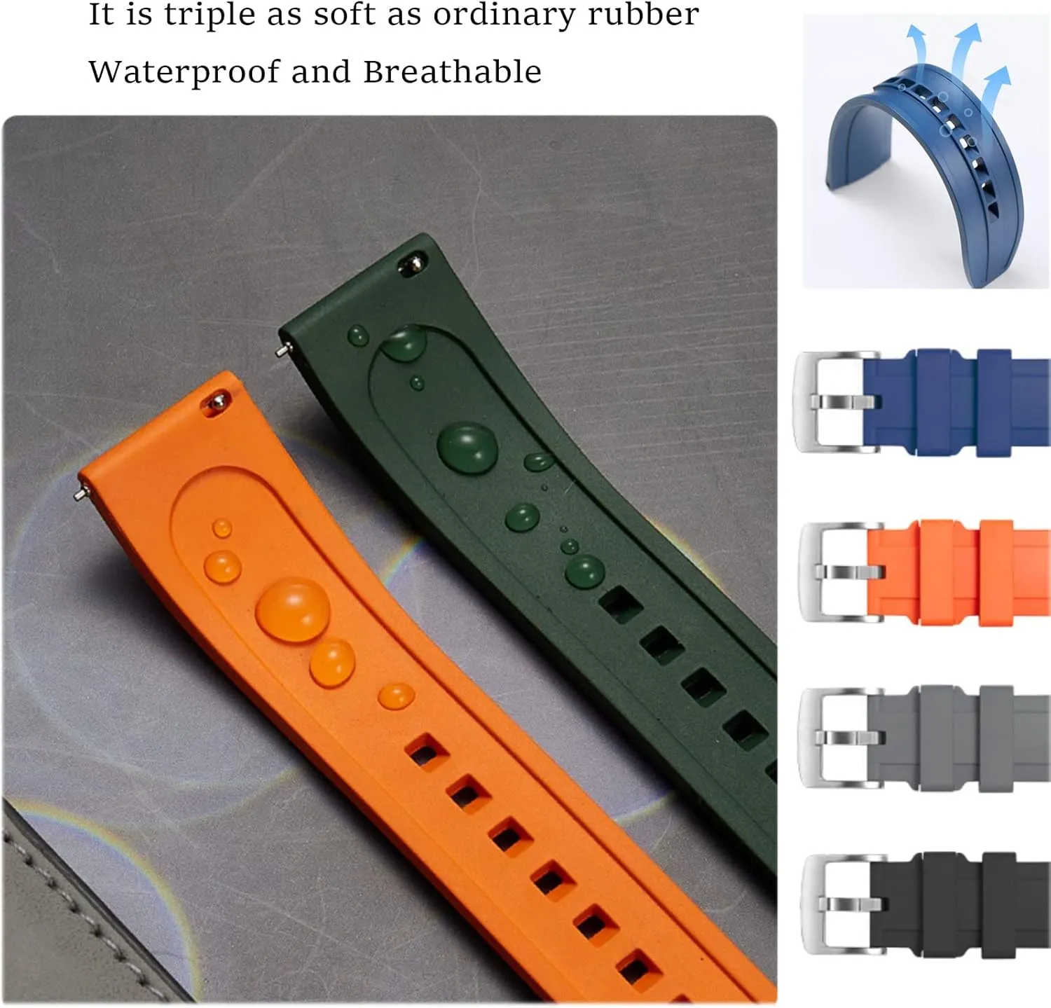 Watch Band Quick Release Fluororubber 19mm 20mm 21mm 22mm Soft Durable Universal FKM Rubber Replacement Band Strap for Men Women