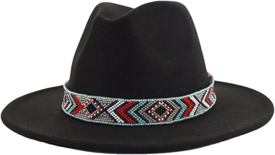 Women Fedoras Accessories Colorful Beads Wide Edge Jazz Hat Men Panama Hat Sombrero 19 L59-61cm