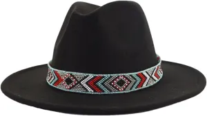 Women Fedoras Accessories Colorful Beads Wide Edge Jazz Hat Men Panama Hat Sombrero 19 L59-61cm