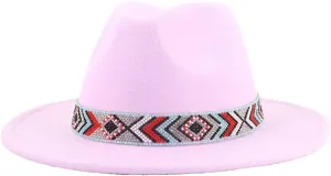 Women Fedoras Accessories Colorful Beads Wide Edge Jazz Hat Men Panama Hat Sombrero 8 L59-61cm