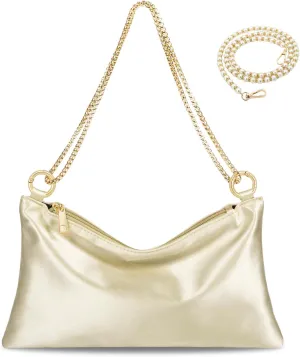 Women Satin Evening Handbag Wedding Prom Clutch Purse Formal Cocktail Party Clutches Shoulder Bag with 2 Bag Chains