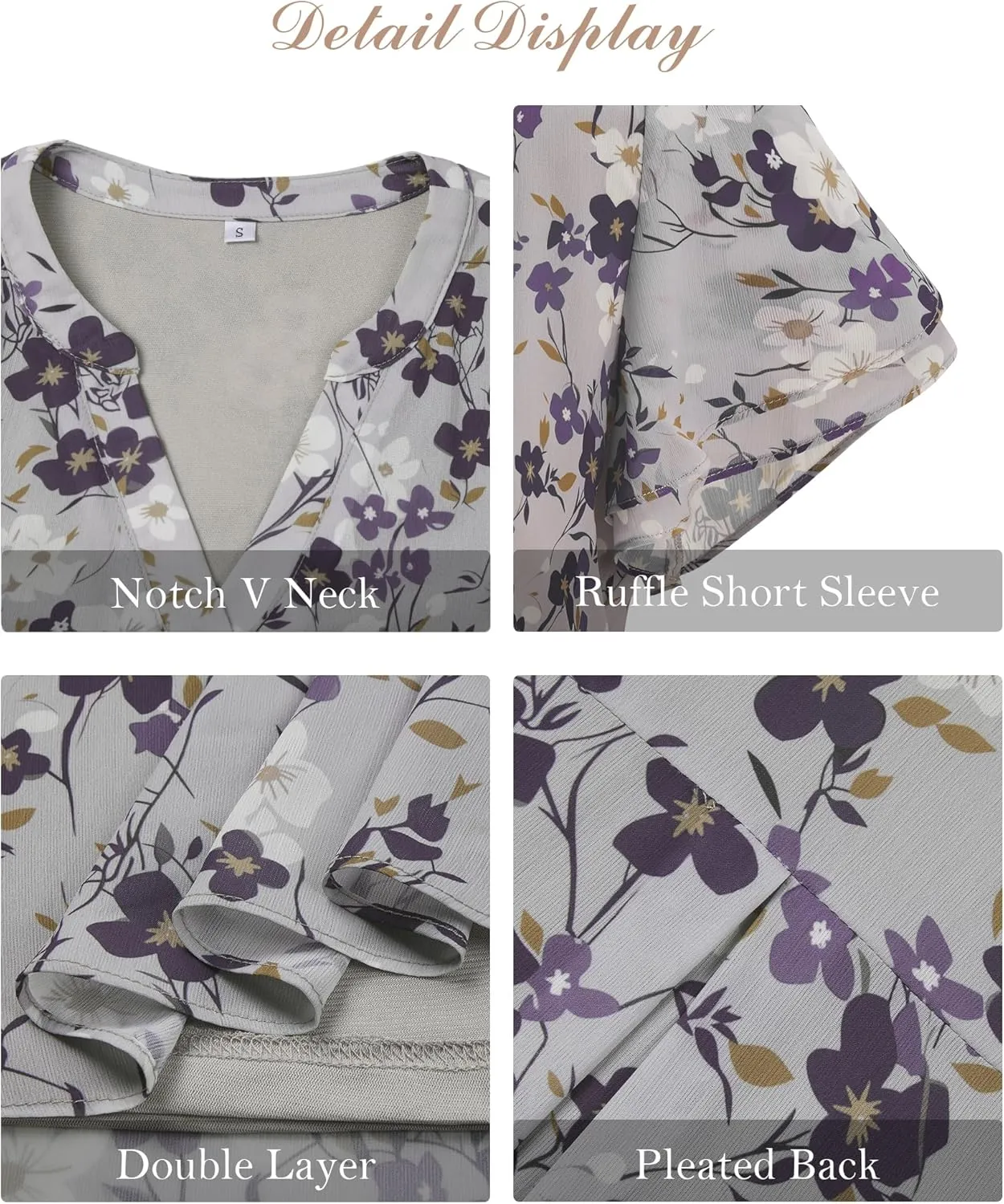 Women Tops Dressy Casual Short Sleeve Blouses Petal Ruffle Shirts V Neck Chiffon Work Business Tunic Double Layer