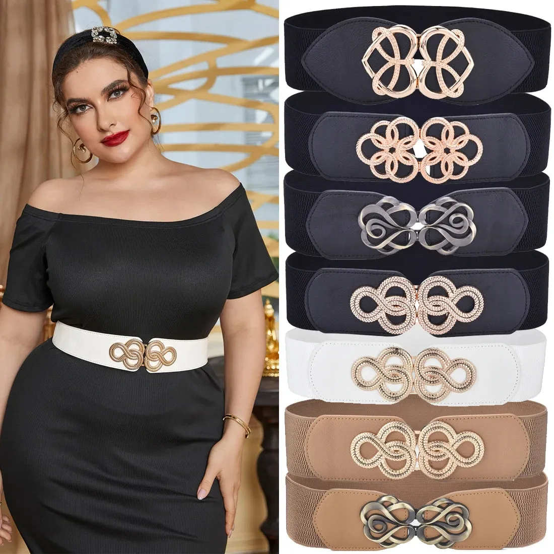 Women Wide Elastic Waist Vintage Belt