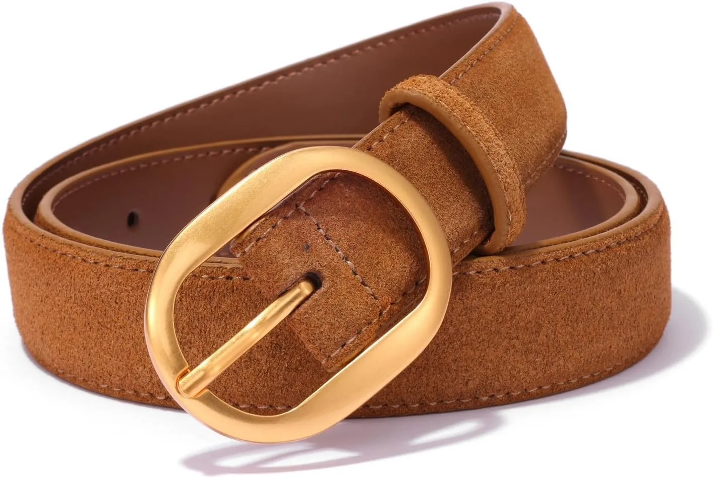 Womens Leather Suede Belt Brown Waist Belt for Casual Dress Jeans Ladies Genuine Leather Gold Buckle Belt