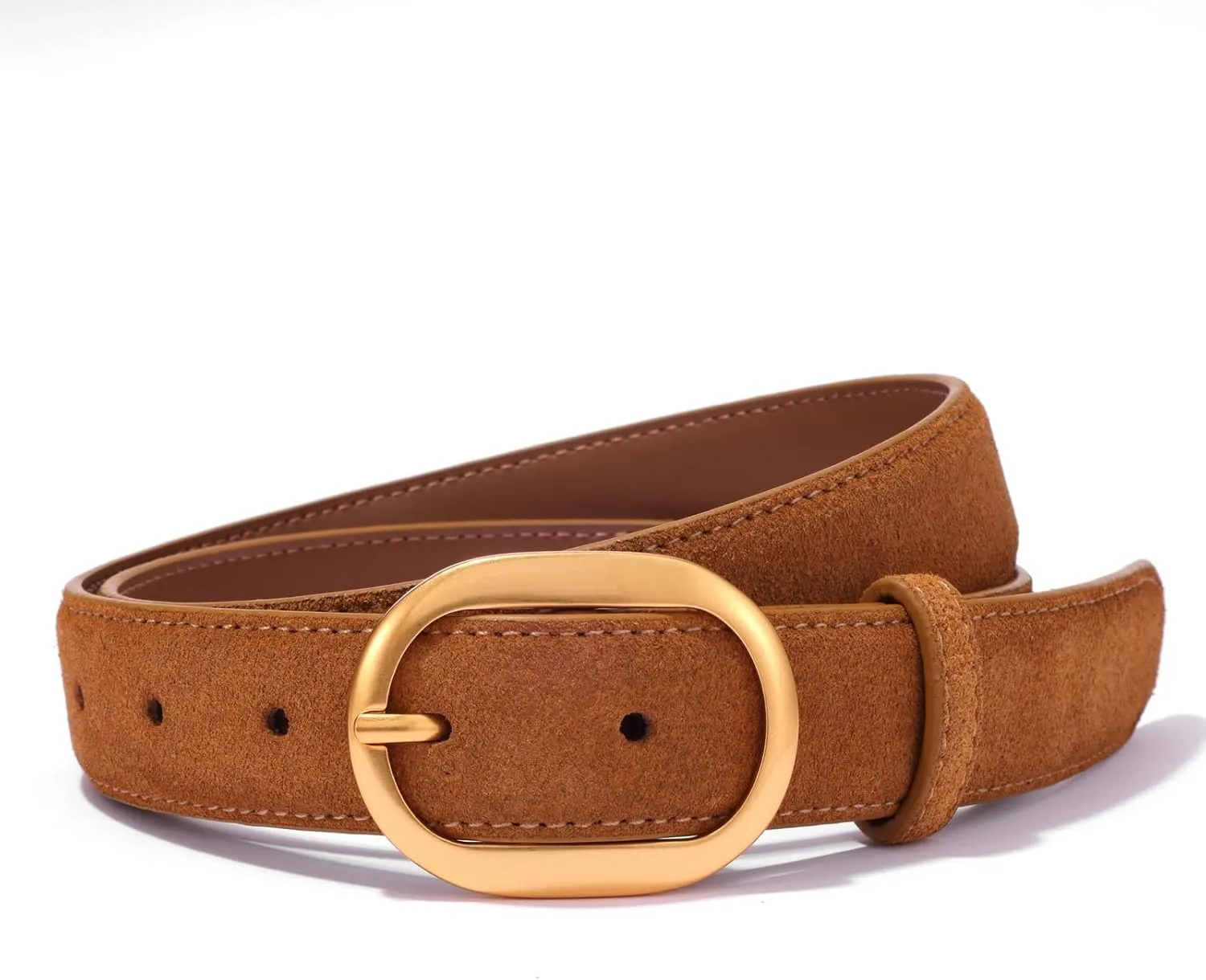 Womens Leather Suede Belt Brown Waist Belt for Casual Dress Jeans Ladies Genuine Leather Gold Buckle Belt